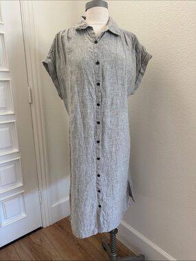 NWOT C&C California Button-Front 100% Linen Shirt Dress